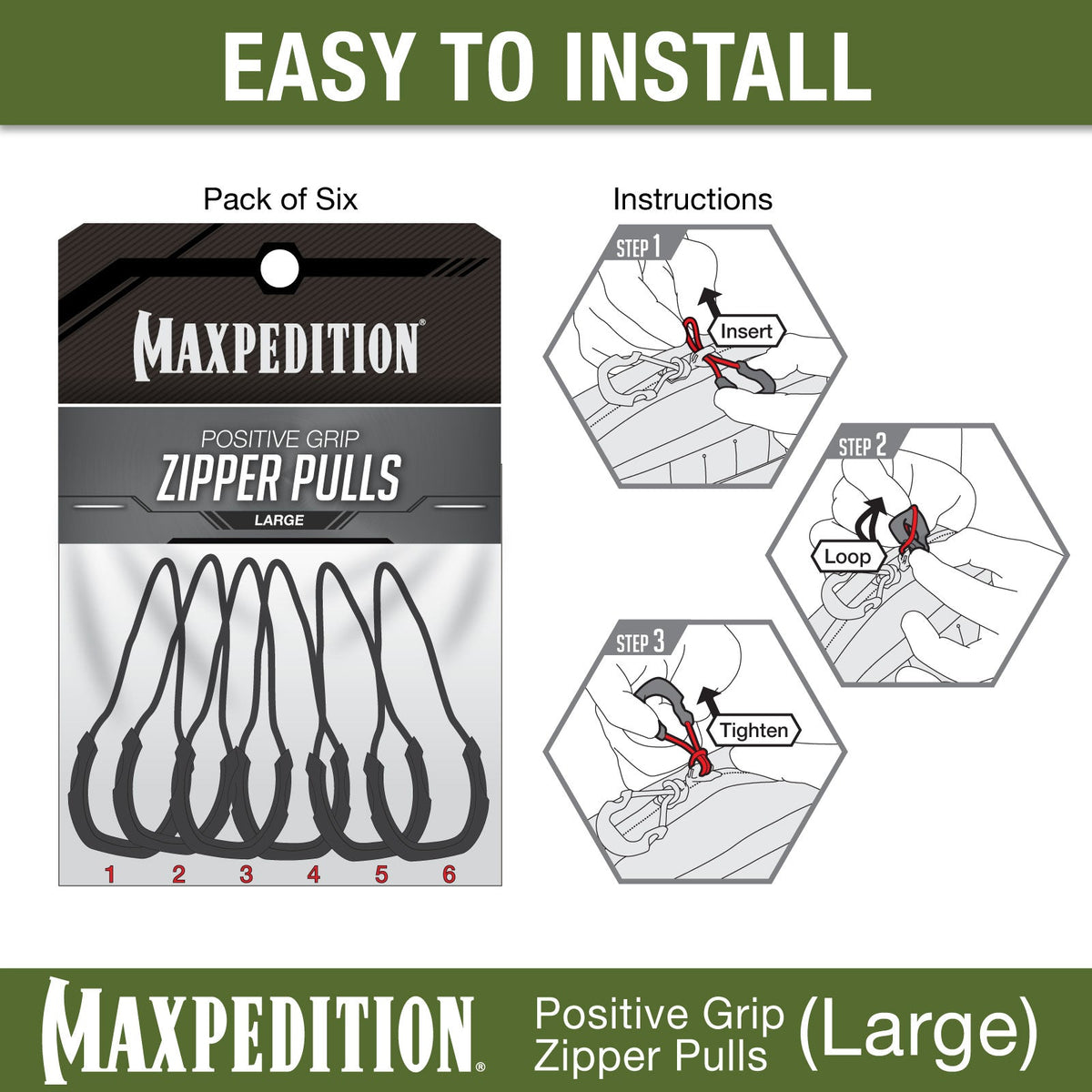 PZL Positive Grip Zipper Pulls (Pack of 6) (Large)