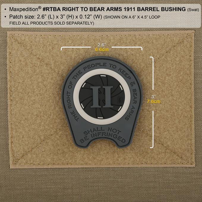 RIGHT TO BEAR ARMS 1911 BARREL BRUSHING PATCH - MAXPEDITION, Patches, Military, CCW, EDC, Tactical, Everyday Carry, Outdoors, Nature, Hiking, Camping, Bushcraft, Gear, Police Gear, Law Enforcement