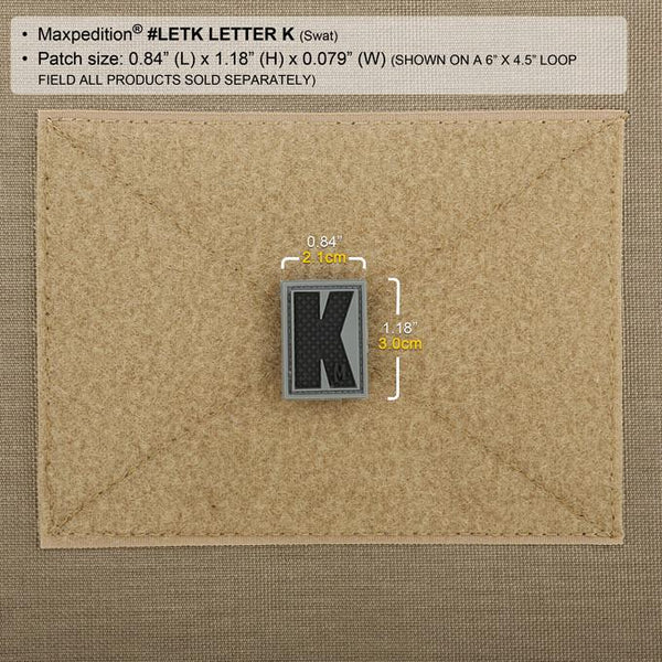 LETTER K PATCH - MAXPEDITION, Patches, Military, CCW, EDC, Tactical, Everyday Carry, Outdoors, Nature, Hiking, Camping, Bushcraft, Gear, Police Gear, Law Enforcement