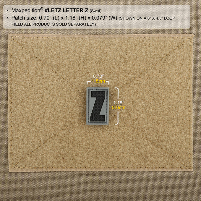 LETTER Z PATCH - MAXPEDITION, Patches, Military, CCW, EDC, Tactical, Everyday Carry, Outdoors, Nature, Hiking, Camping, Bushcraft, Gear, Police Gear, Law Enforcement